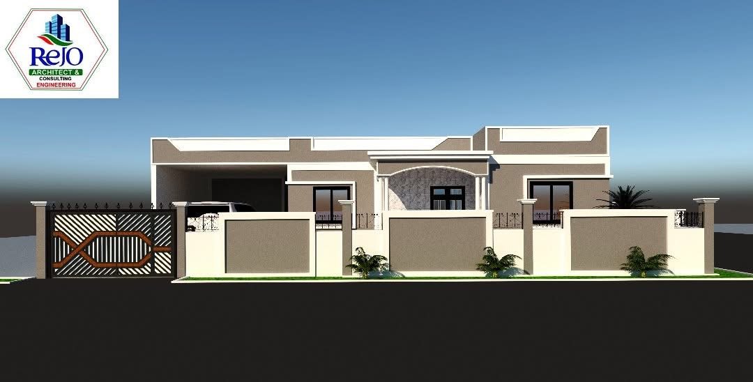 Modern villa front elevation render